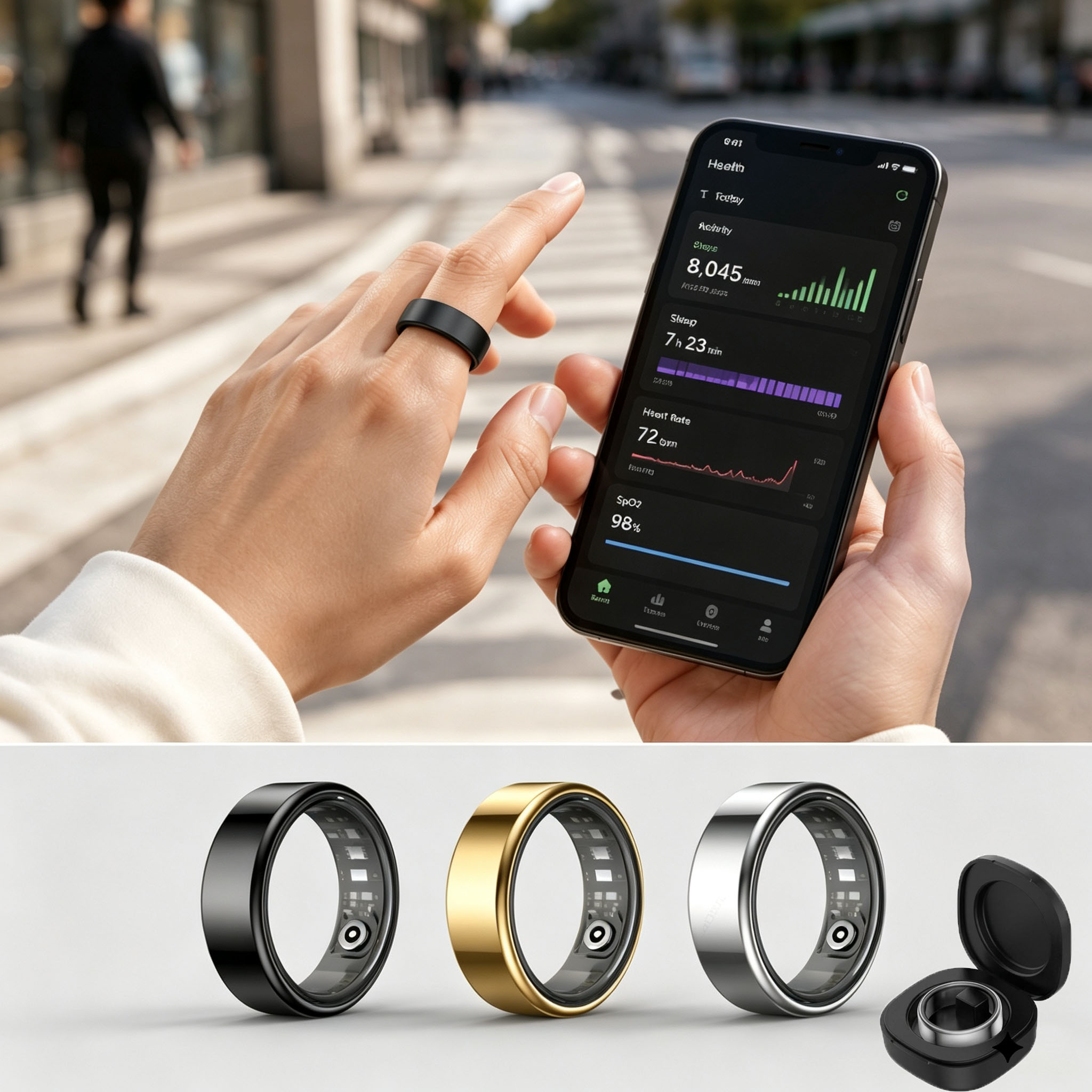 Blood Pressure Monitor - Anello Intelligente per Monitoraggio Frequenza Cardiaca,